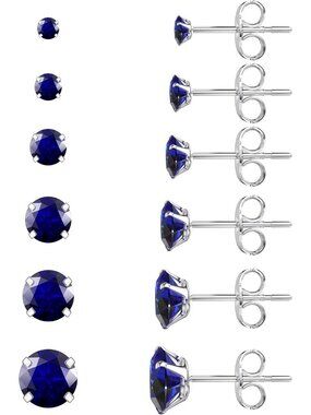 Women's 6 Pairs Blue 3-8mm Hypoallergenic Stainless Steel Stud Earrings Set